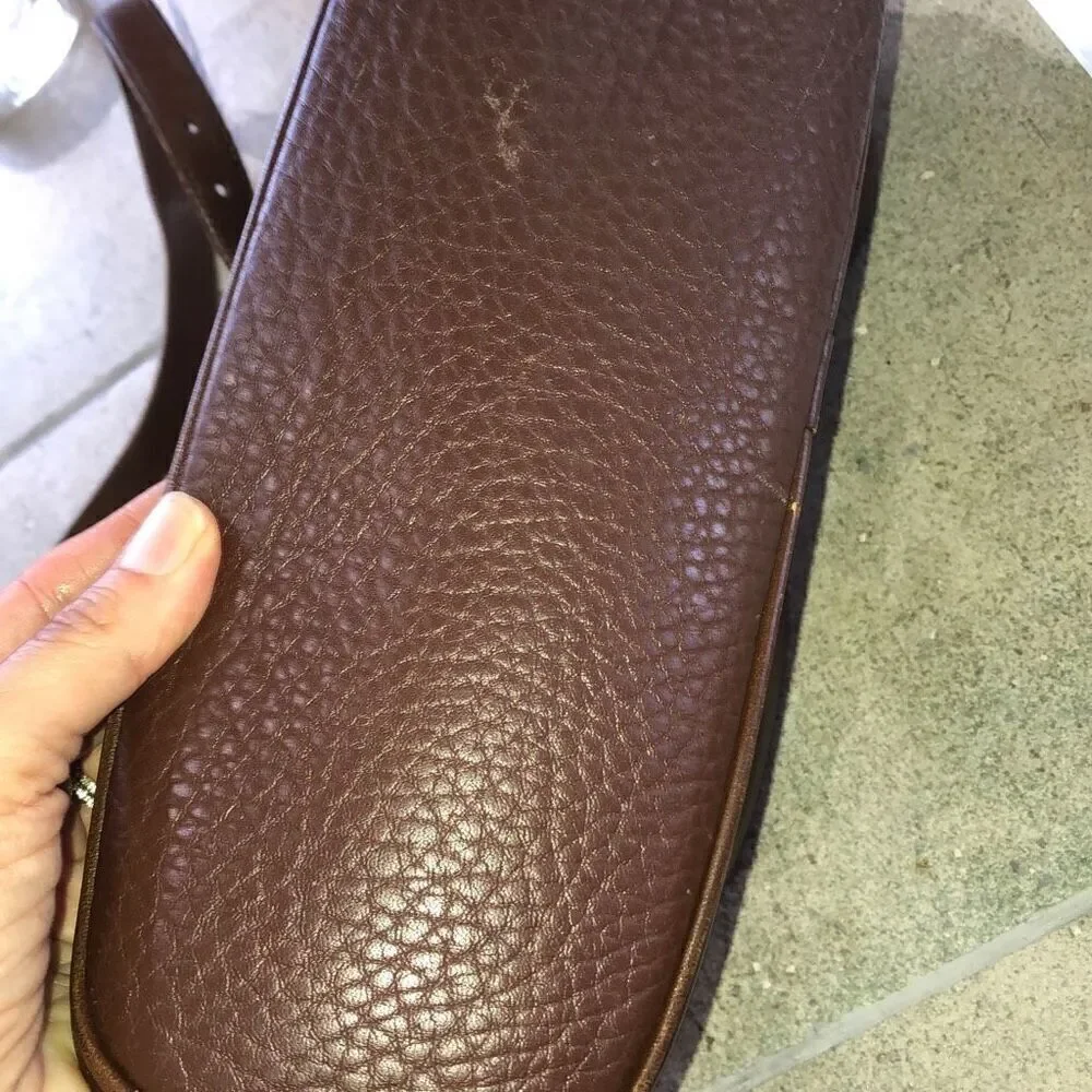 Dooney & Bourke brown pebbled leather handbag green interior